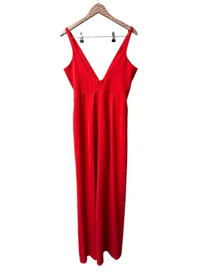 House of CB Leilah Sleeveless Plunge Jumpsuit Wide Leg Red Medium Glam Romantic thumbnail 7