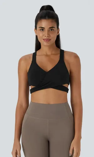 Halara Low Support Crossover Hem Cut Out Racerback Yoga Pilates Sports Bra Blk S thumbnail 1