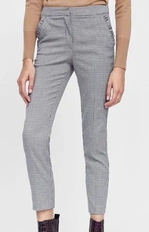 Zara TRF Gray‎ Plaid Ruffle Straight Leg Dress Trousers L thumbnail 1