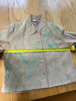 Coldwater Creek Women's L Tan‎ Genuine Suede 100% Leather Jacket Floral Applique thumbnail 9