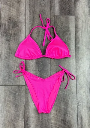 Aerie Hot Pink Textured Bikini Set thumbnail 1
