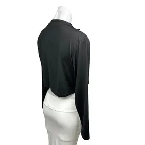 Women's Black Half Zip Long Sleeve Cropped Activewear Athletic Pullover Top XL thumbnail 3