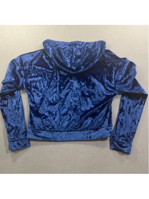 Fabletics Royal Blue Crushed Velvet Zip Up Cropped Hoodie Medium thumbnail 7