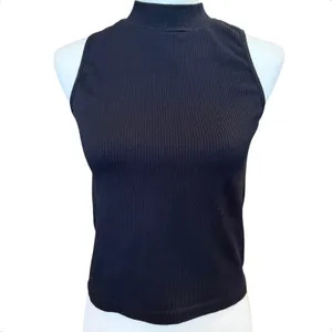 Gypsy & Jade Ribbed Mock Neck Top Size L/XL Black Cropped Sleeveless Fitted thumbnail 2