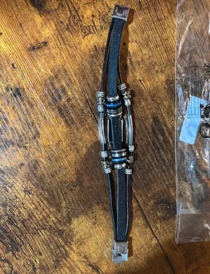 Vintage Multilayer Black Leather Bracelet Silver Accents and Turquoise Stone thumbnail 5