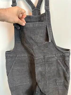 Aerie Corduroy Overalls Women Large Charcoal Gray Relaxed Straight Leg Raw Hem thumbnail 6