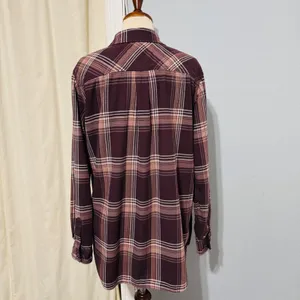 Carhartt 100% Heavy Coton Womens Burgundy Plaid‎ Flannel Henley Popover Size L thumbnail 3