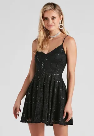 WinDSOr Sweet And Flirty Sequin Lace Skater Dress thumbnail 1