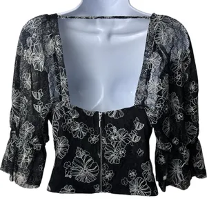 Bossa Concept Black and White Floral Lace Crop Top Maxi Skirt Set Feminine‎ L thumbnail 6