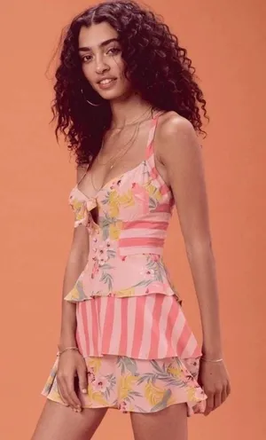 Final Price NWT For Love And Lemons Pink Floral & Stripe Tropical Dress thumbnail 1