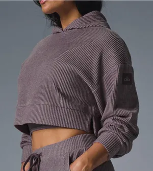 Alo Muse Hoodie Raisinette Heather Ribbed Violet Hood Sweater Hooded Sweatshirt thumbnail 1