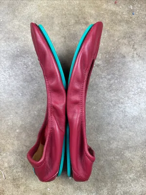 Tieks Red Leather Ballet Flats with Teal Accent Size: 11 thumbnail 5