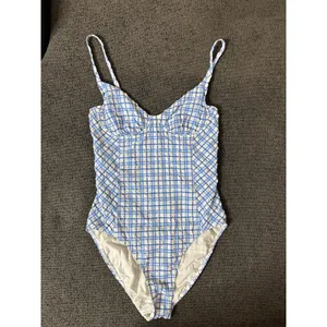 Tory Burch Check Plaid Gingham Swimsuit size M Underwire Blue White Seersucker thumbnail 4