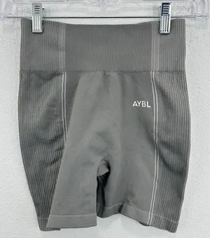 AYBL Size Small Motion Seamless Biker Shorts Gray White Trim High Waist Gym Spin thumbnail 1