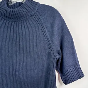 Lands End Navy Blue Ribbed Mock Neck‎ Short Sleeve Cotton Sweater XL 18 thumbnail 5
