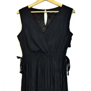 Zara Jumpsuit Womens M Black Sleeveless V-Neck Wrinkled Satin Effect Wide Legs thumbnail 5