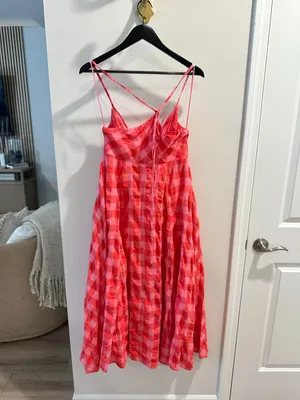 FREE PEOPLE Via Gingham Cotton Seersucker Sundress Red Combo Everly Small NWT thumbnail 8