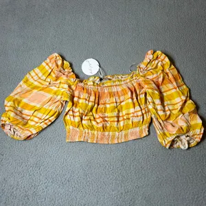 Petal & Pup Top Women 2 Yellow Orange Off‎ Shoulder Crop Pullover Ruffle Top NEW thumbnail 4