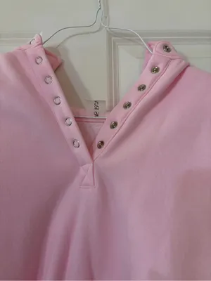 As Revival Cozy Light Pink Hooded Pullover Sweatshirt with Snap-Trim V-Neck thumbnail 2