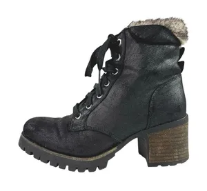 Steve Madden Women's Black Sherpa Faux Fur Lace-up Block Heel Winter Boots Sz 6 thumbnail 1