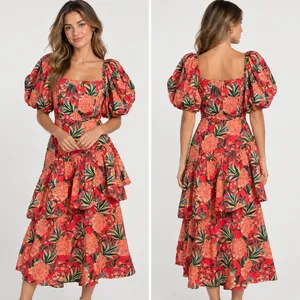 NWT farm rio pineapple bloom red Midi Dress M thumbnail 2