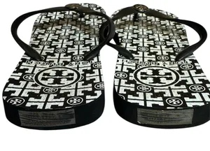 NWOT Tory Burch Black and White Logo Flip Flops thumbnail 3