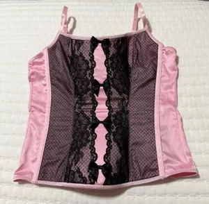 Victoria’s Secret Corset Style Tank Top Sz M Medium Pink With Black Lace thumbnail 1