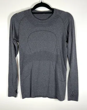 Lululemon Swiftly Tech Long Sleeve‎ Crew Sz 8 Gray Thumbholes Workout Yoga thumbnail 1