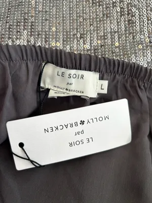 NWT‎ Le Soir Molly Bracken Alaya Silver Gray Sequin Long Skirt Size Large thumbnail 3