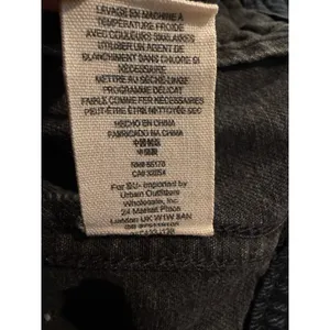 Free People Mixed Media Denim Jacket Knit Sleeves Hooded Distressed Dark Wash S thumbnail 9