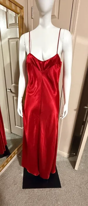 Private Moments Vintage Red Satin Maxi Slip Nightgown Dress thumbnail 1