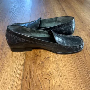 Lauren Ralph Lauren Barbara Croc Embossed Leather Penny Loafers Black Womens 10B thumbnail 9