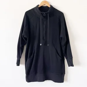 Athleta Cozy Karma 1/4 Zip Black Funnel Neck Athleisure Sweatshirt Dress thumbnail 2
