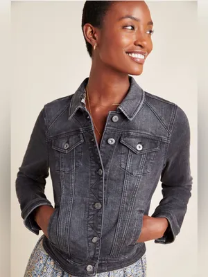 Anthropologie Pilcro Dark Gray Denim Jacket Sz M thumbnail 3