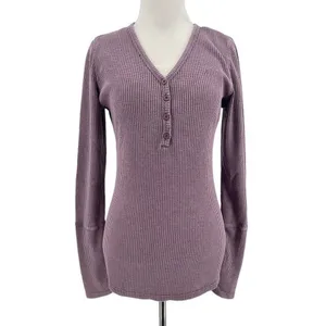 ✨Zyia Active Don't Wake Me Up Sz Small shirt purple waffle knit thermal✨ thumbnail 3