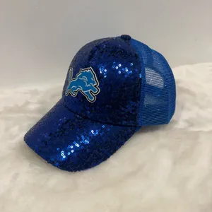 National Football League Detroit Lions Blue Sequin Baseball trucker hat, adjustable Cap! thumbnail 4