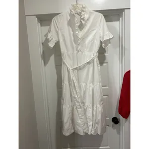 Crown & Ivy White Cotton Tiered Ruffle Midi Dress sz Large Modest Teacher Church thumbnail 6