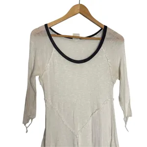 Free People Intimately White Black Ringer 3/4 Sleeve Raw Seam Slub Top Size S thumbnail 2