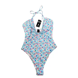 Cotton On Body Floral Berry Keyhole Halter One Piece Swimsuit Blue Pink‎ Small thumbnail 3