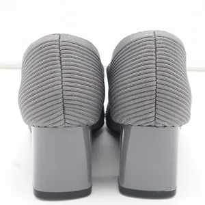 Gray Ribbed Knit Block Heel Pumps Square Toe Cushioned Insole Size 41 thumbnail 6
