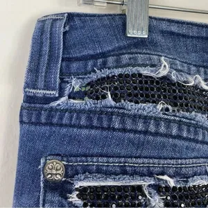 Miss Me Dark Wash Low Rise Rhinestone Embellished Flap Pocket Bootcut Jeans thumbnail 6