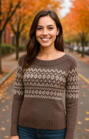 Royal Robbins Women’s Medium Fair Isle Knit Sweater Light Brown Yak Wool Blend thumbnail 1