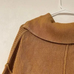Aerie Oversized Half Zip Sweater XS Camel Chunky Knit Cozy Lounge thumbnail 7
