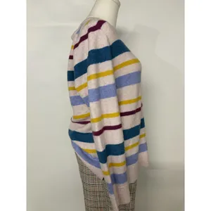 J.Crew Womens Large Multi-Color Striped Crewneck Knit Sweater Pink Blue Yellow L thumbnail 3
