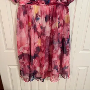 Flycurvy Plus Size Wedding Guest Fuchsia Chiffon midi dress thumbnail 3