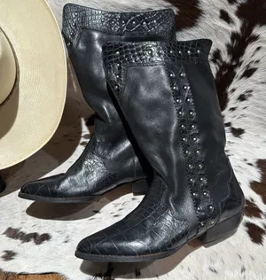 Marc‎ Alpert 100% Leather Western Studded Boots Burning Man Size 8.5 T1 thumbnail 1