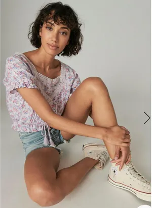 Lucky Brand 7W46342 Lilac Multi Floral Short Sleeve Peasant Top $69.50 EUC M thumbnail 13