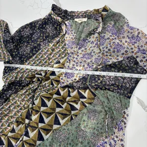 Suncoo Paris Dress Size Medium T2 Mini Sheer Patchwork Geometric Long Sleeve Purple thumbnail 7