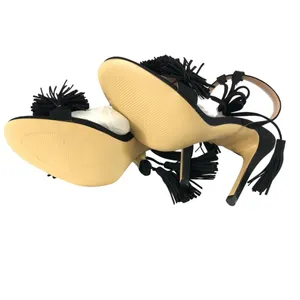 Comfity Womens Heels Faux Leather Fringe Open Toe Stilettos Lace Up Black 7 thumbnail 4