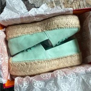 Tory Burch Everly Platform Soft‎ Aqua Royal Suede Espadrilles thumbnail 9